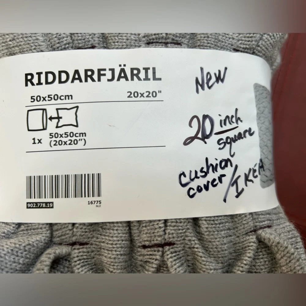 IKEA RIDDARFJÄRIL Textured Gray CableKnit Cushion Cover, New, never open, 20”sq.